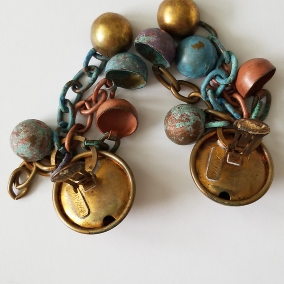 Dannah Designer Dangling Clip On Copper Brass Patina Link Handmade Earrings - Picture 9 of 16